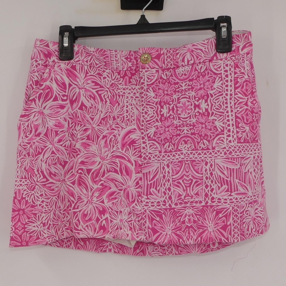 Lilly Pulitzer Skort Women's 4 Pink White Floral Print Rayon Blend Mini Skirt